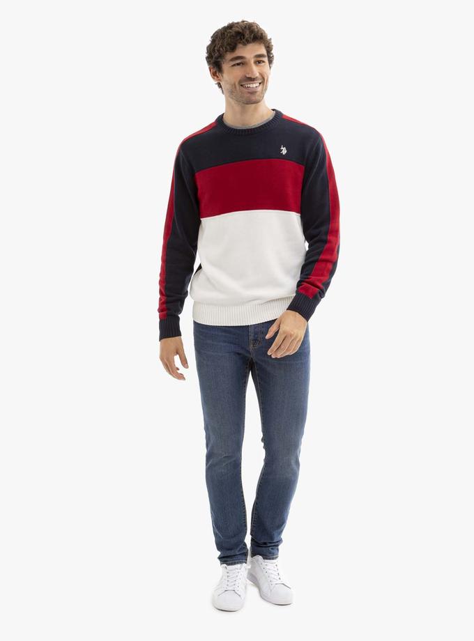 USPA TRI COLORBLOCK CREW NECK SWEATER For Sale