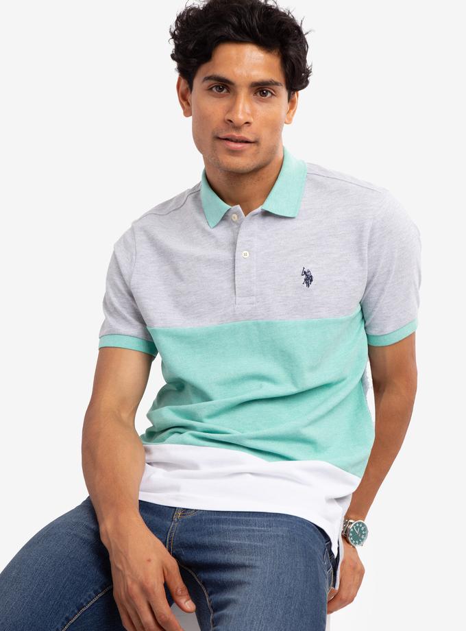 USPA TRICOLOR COLORBLOCK PIQUE POLO SHIRT Free shipping