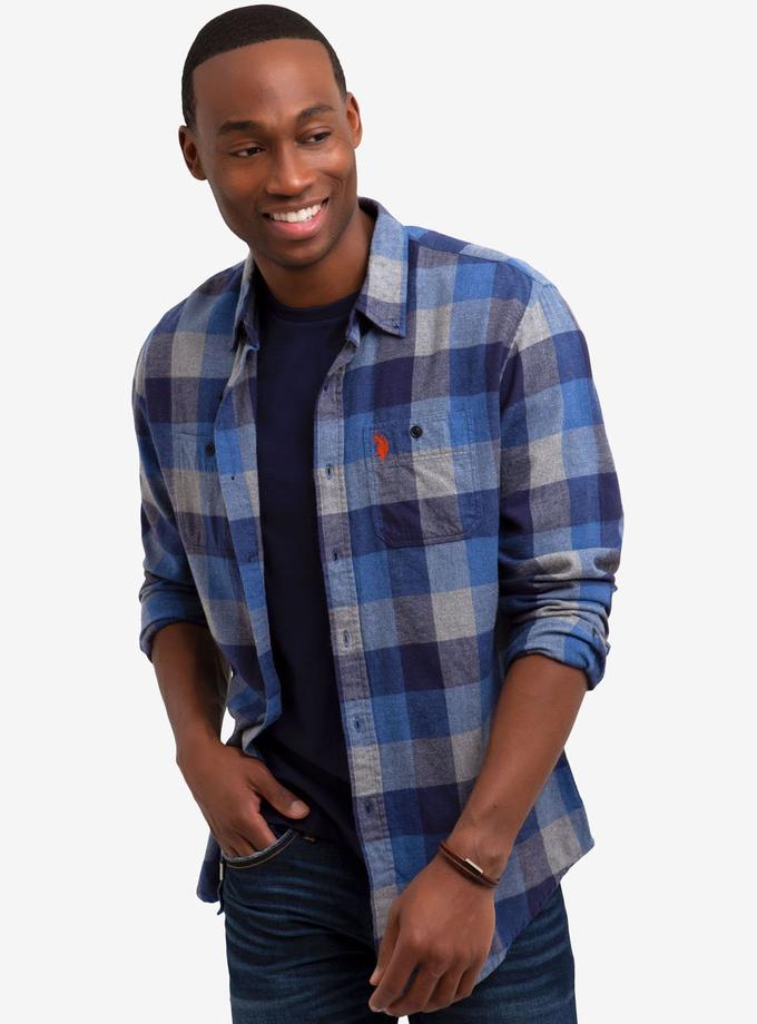 USPA TWO POCKET HEATHERED TWILL CHECKERED SHIRT Same Day Delivery