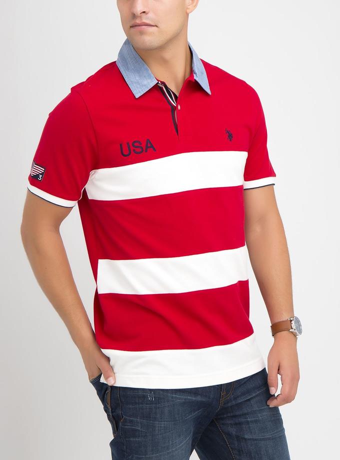 USPA USA OXFORD COLLAR STRIPED POLO SHIRT Same Day Delivery