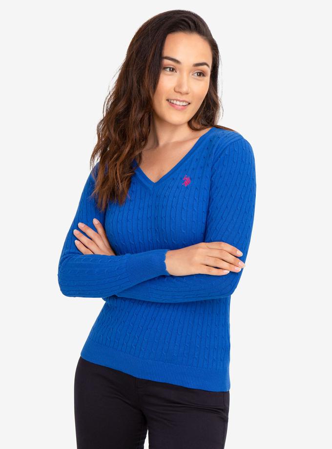 USPA V-NECK CABLE KNIT SWEATER High Quality