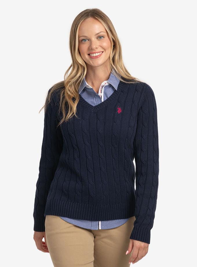 USPA V-NECK CABLE PULLOVER SWEATER High Quality