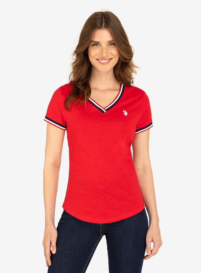 USPA V-NECK SIGNATURE STRIPE TRIM T-SHIRT Best Buy