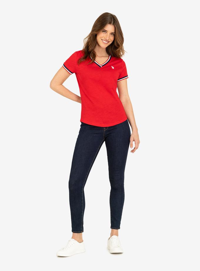 USPA V-NECK SIGNATURE STRIPE TRIM T-SHIRT Best Buy