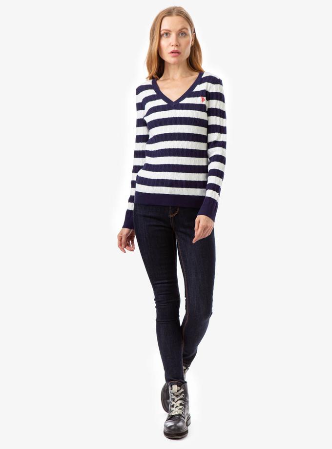 USPA V-NECK STRIPE CABLE SWEATER Best Buy