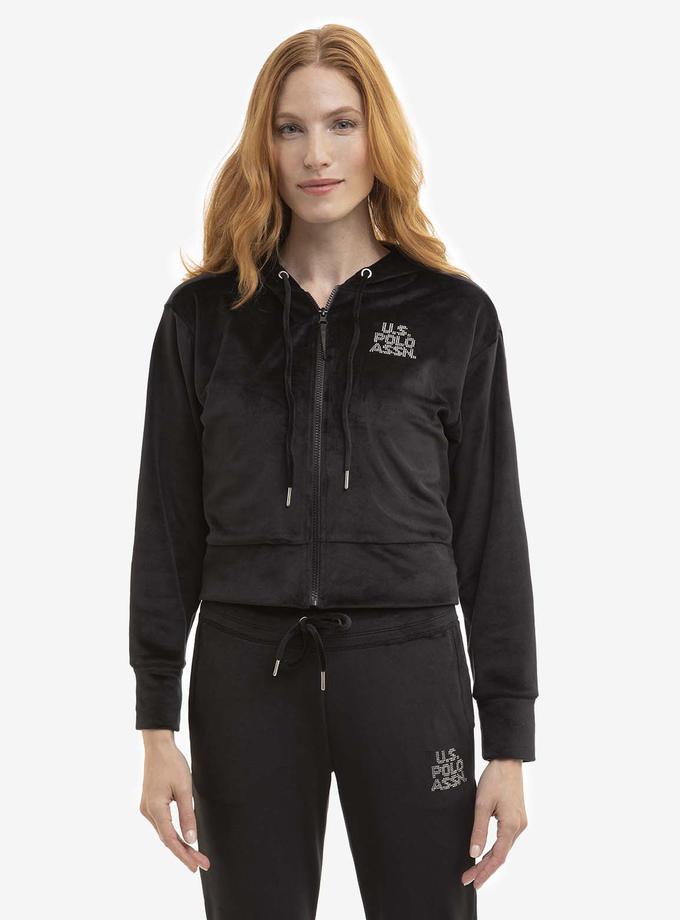 USPA VELOUR FULL ZIP EMBELLISHED HOODIE For Sale