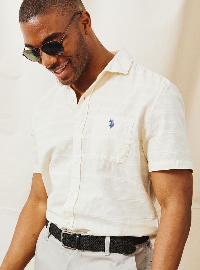 USPA WHITE LABEL STRIPE SHORT SLEEVE WOVEN SHIRT On Sale