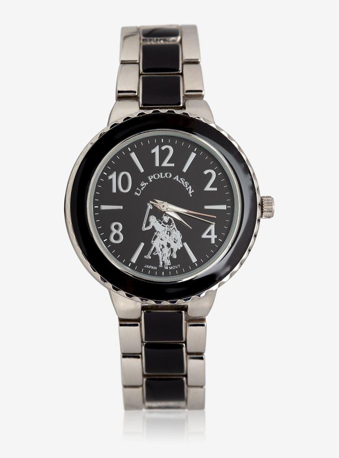 USPA WOMEN'S BLACK & SILVER TONE WATCH On Sale