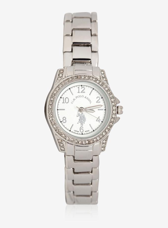 USPA WOMEN'S SILVER TONE & RHINESTONE WATCH For Sale