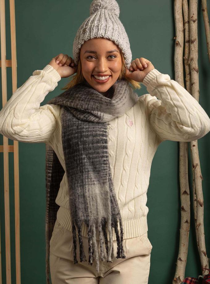 USPA WOMENS POM POM BEANIE AND PLAID SCARF SET High Quality