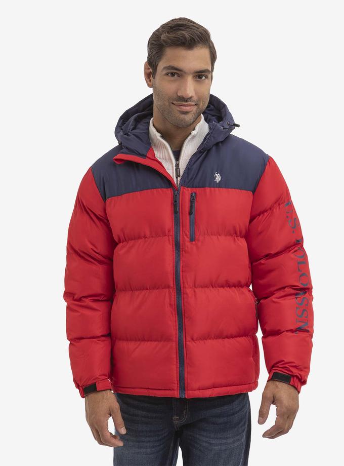 USPA WORDMARK COLORBLOCK HOODED PUFFER JACKET Best Seller