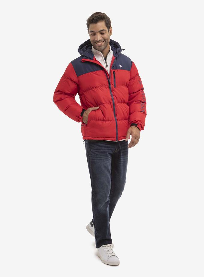 USPA WORDMARK COLORBLOCK HOODED PUFFER JACKET Best Seller